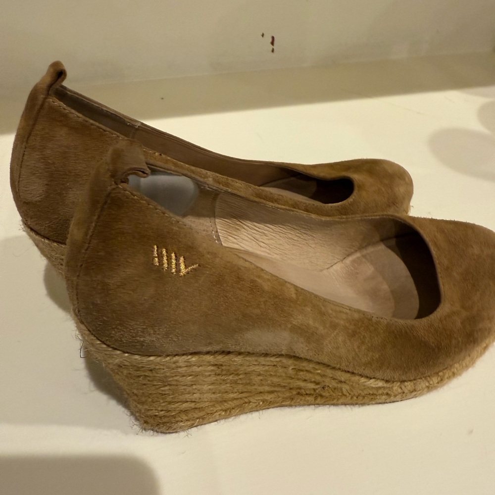 Tan Suede Wedge Heels with Jute Detail